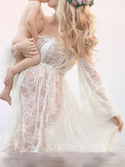 Inrosy robe de grossesse dentelle fendu bustier col bateau manches courtes femme élégant enceinte photo shooting