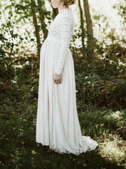 Inrosy robe de grossesse dentelle fendu le côté plissé col roulé manches longues femme élégant soirée promo photo shooting enceinte