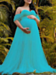 Inrosy robe de grossesse dentelle mousseline à volantée bustier col bateau femme décontracté cérémonie enceinte photo shooting