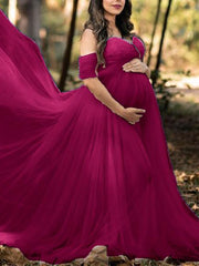 Inrosy robe de grossesse dentelle mousseline à volantée bustier col bateau femme décontracté cérémonie enceinte photo shooting