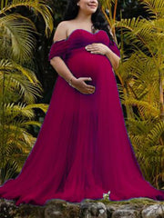 Inrosy robe de grossesse dentelle mousseline à volantée bustier col bateau femme décontracté cérémonie enceinte photo shooting