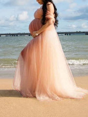 Inrosy robe de grossesse dentelle mousseline à volantée bustier col bateau femme décontracté cérémonie enceinte photo shooting