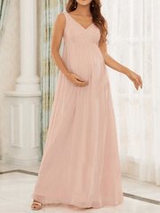Inrosy robe de grossesse dentelle mousseline fluide dos nu v-cou sans manches femme élégant mode bal de promo enceinte invité mariage