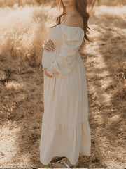 Inrosy robe de grossesse à volantée col carré manches longues femme casual mode décontracté enceinte photo shooting
