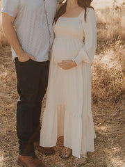 Inrosy robe de grossesse à volantée col carré manches longues femme casual mode décontracté enceinte photo shooting