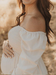 Inrosy robe de grossesse à volantée col carré manches longues femme casual mode décontracté enceinte photo shooting