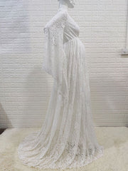 Inrosy robe de grossesse dentelle fendu le côté v-cou manches trompette manches longues femme élégant bohème bapteme enceinte