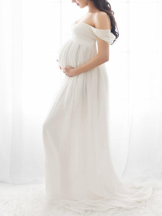 Inrosy robe de grossesse mousseline fendu fluide bustier col bateau femme élégant mode bapteme shooting enceinte
