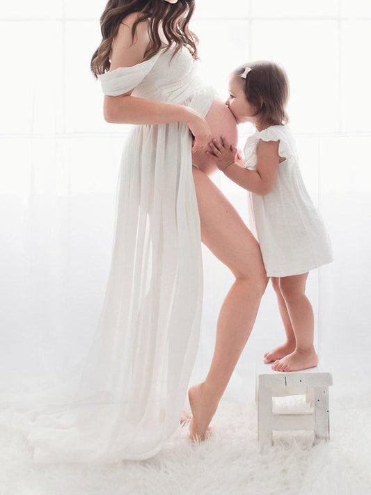 Inrosy robe de grossesse mousseline fendu fluide bustier col bateau femme élégant mode bapteme shooting enceinte
