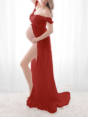 Inrosy robe de grossesse mousseline fendu fluide bustier col bateau femme élégant mode bapteme shooting enceinte