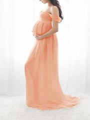 Inrosy robe de grossesse mousseline fendu fluide bustier col bateau femme élégant mode bapteme shooting enceinte