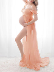 Inrosy robe de grossesse mousseline fendu fluide bustier col bateau femme élégant mode bapteme shooting enceinte