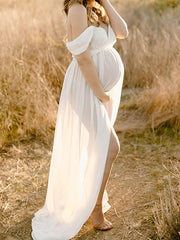 Inrosy robe de grossesse mousseline fendu le côté fluide bustier col bateau femme élégant bapteme shooting enceinte