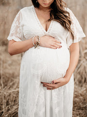 Inrosy robe de grossesse dentelle tulle v-cou femme casual élégant bohème photo shooting enceinte