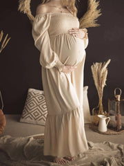 Inrosy robe de grossesse à volantée col carré manches longues femme casual mode boho décontracté enceinte shooting