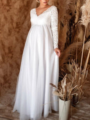 Inrosy robe de grossesse dentelle fluide v-cou manches longues femme élégant mode soirée de mariée enceinte shooting