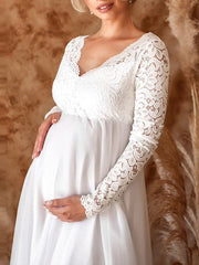 Inrosy robe de grossesse dentelle fluide v-cou manches longues femme élégant mode soirée de mariée enceinte shooting