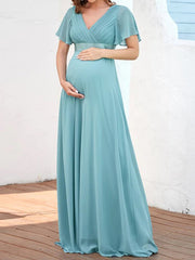 Inrosy robe de grossesse mousseline ceinture décolleté dos v-cou manches courtes femme élégant de soirée pour mariage