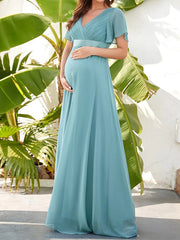 Inrosy robe de grossesse mousseline ceinture décolleté dos v-cou manches courtes femme élégant de soirée pour mariage