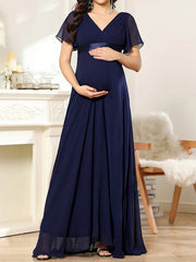 Inrosy robe de grossesse mousseline ceinture décolleté dos v-cou manches courtes femme élégant de soirée pour mariage