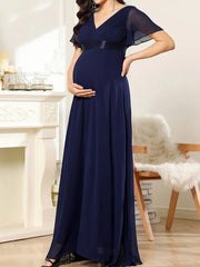 Inrosy robe de grossesse mousseline ceinture décolleté dos v-cou manches courtes femme élégant de soirée pour mariage