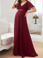 Inrosy robe de grossesse mousseline ceinture décolleté dos v-cou manches courtes femme élégant de soirée pour mariage