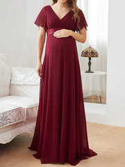 Inrosy robe de grossesse mousseline ceinture décolleté dos v-cou manches courtes femme élégant de soirée pour mariage