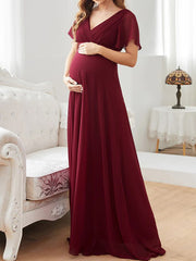 Inrosy robe de grossesse mousseline ceinture décolleté dos v-cou manches courtes femme élégant de soirée pour mariage