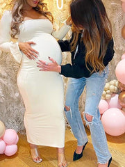 Inrosy longue robe de grossesse moulante col carré manches fendues manches longues femme élégant de soirée