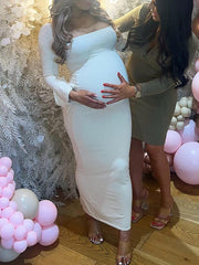 Inrosy longue robe de grossesse moulante col carré manches fendues manches longues femme élégant de soirée