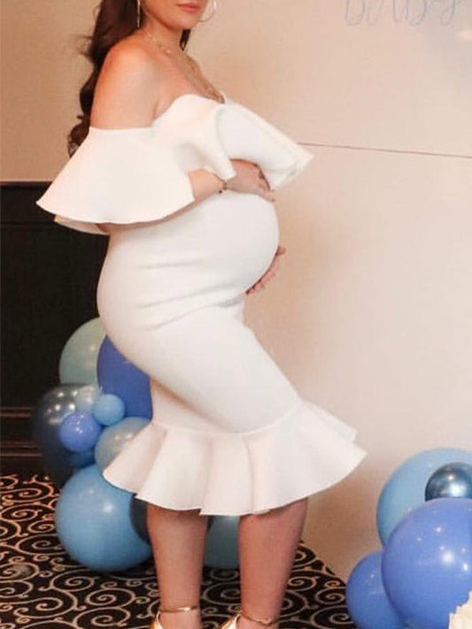 Inrosy robe de grossesse moulante à volantée bustier col bateau sans manches femme élégant de cocktail