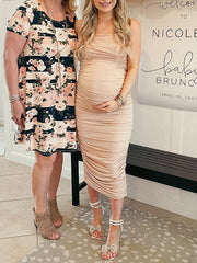 Inrosy robe de grossesse moulante bustier dos nu à fines brides sans manches femme élégant soirée enceinte photo shooting