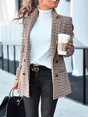 Inrosy blazer carreaux double boutonnage poches col revers manches longues femme casual mode oversized veste automne