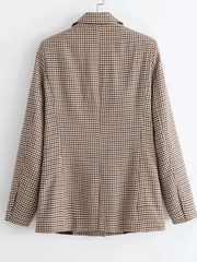 Inrosy blazer carreaux double boutonnage poches col revers manches longues femme casual mode oversized veste automne