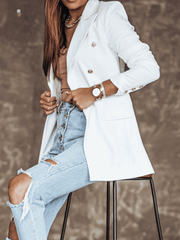 Inrosy blazer unicolore double boutonnage poches col revers manches longues femme style tailleur mode décontracté veste automne