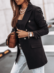 Inrosy blazer unicolore double boutonnage poches col revers manches longues femme style tailleur mode décontracté veste automne