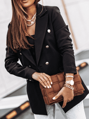 Inrosy blazer unicolore double boutonnage poches col revers manches longues femme style tailleur mode décontracté veste automne