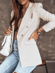 Inrosy blazer unicolore double boutonnage poches col revers manches longues femme style tailleur mode décontracté veste automne