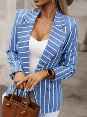 Inrosy blazer de bureau rayé boutons poches col revers manches longues femme style tailleur mode veste