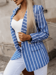 Inrosy blazer de bureau rayé boutons poches col revers manches longues femme style tailleur mode veste