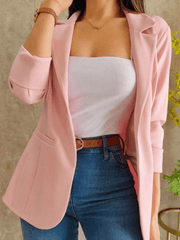 Inrosy blazer de bureau unicolore poches col revers manches longues femme style tailleur élégant mode veste