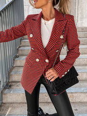 Inrosy court blazer de bureau pied de poule double boutonnage poches manches longues femme casual élégant mode veste automne