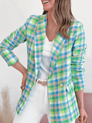 Inrosy blazer carreaux boutons poches manches longues femme élégant mode décontracté veste tartan femme