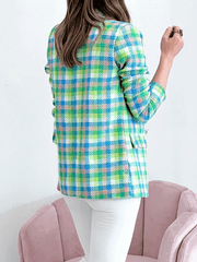 Inrosy blazer carreaux boutons poches manches longues femme élégant mode décontracté veste tartan femme