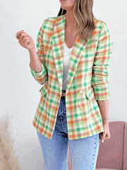 Inrosy blazer carreaux boutons poches manches longues femme élégant mode décontracté veste tartan femme