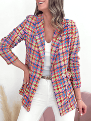 Inrosy blazer carreaux boutons poches manches longues femme élégant mode décontracté veste tartan femme