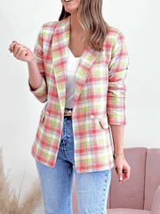 Inrosy blazer carreaux boutons poches manches longues femme élégant mode décontracté veste tartan femme