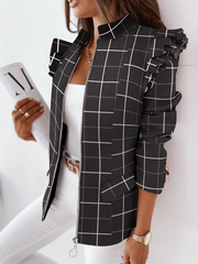 Inrosy court blazer carreaux peplum ceinture col montant manches longues femme casual élégant mode décontracté veste automne
