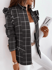 Inrosy court blazer carreaux peplum ceinture col montant manches longues femme casual élégant mode décontracté veste automne