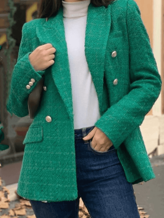 Inrosy blazer carreaux veste tartan femme double boutonnage poches manches longues femme élégant mode vêtements d'extérieur